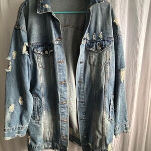 Distressed Oversized Denim Jacket XL